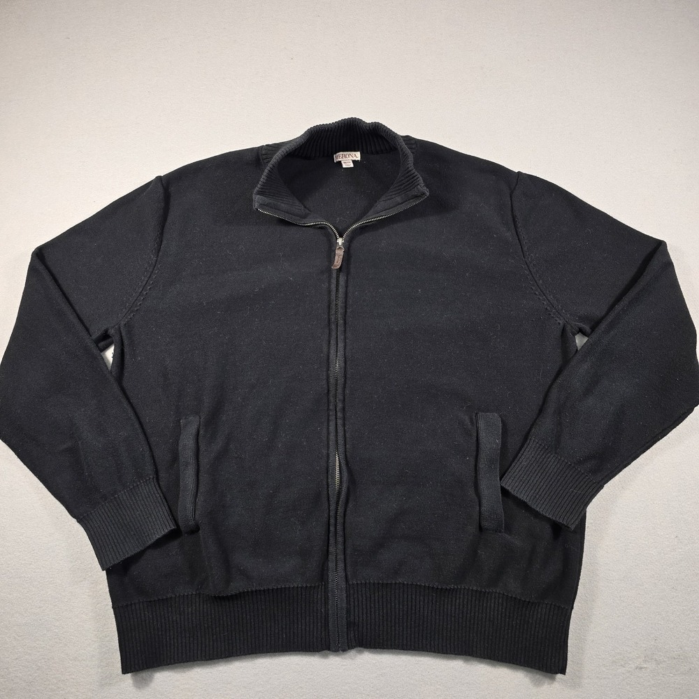Merona Cardigan Sweater Mens XXL Black Full Zip Mock Neck 100% Cotton Ribbed